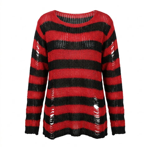 Goth Bloodline Stripe Hollow Knit Sweater