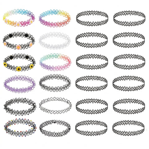 Mall Goth Tattoo Choker Necklace Set — 90s Stretch Collection