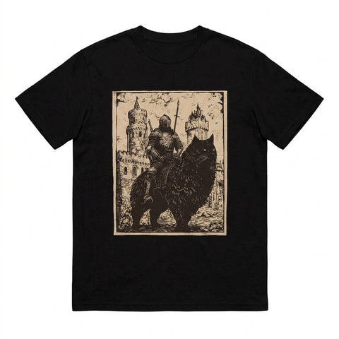 Goth Knight & Black Cat Medieval Graphic T-Shirt