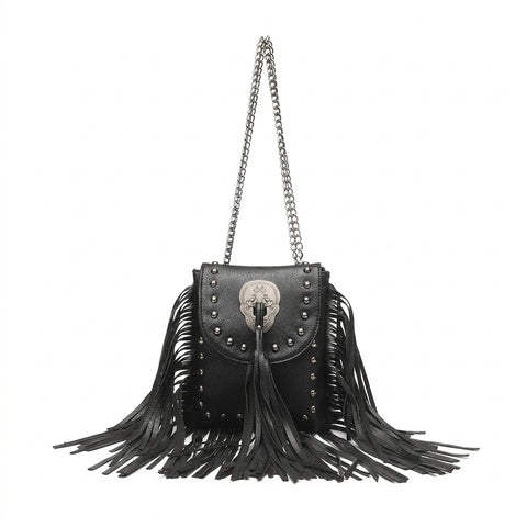 Goth Fringe & Rivet Chain Crossbody Bag
