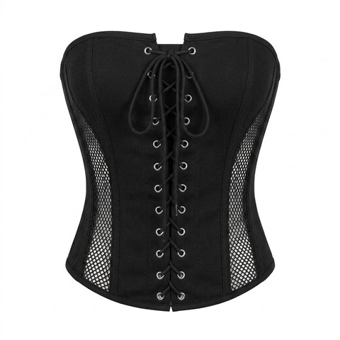 Goth Lace-Up Corset Flare Pants in Blackout