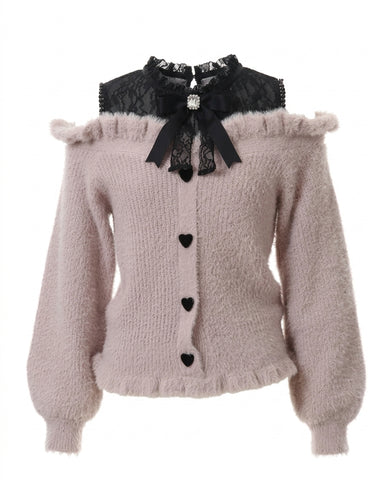 Pastel Goth Heartbreak Bloom Fuzzy Off-Shoulder Sweater