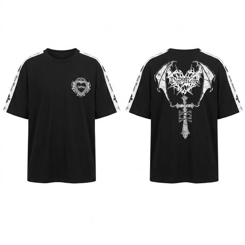 Goth Demon Wings Cross Track Tshirt