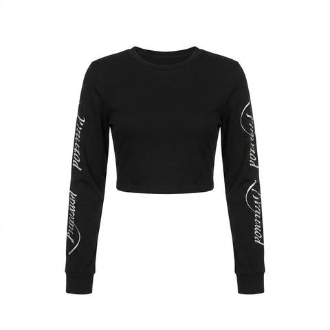 Goth Cursed Script Sleeve Crop T-Shirt