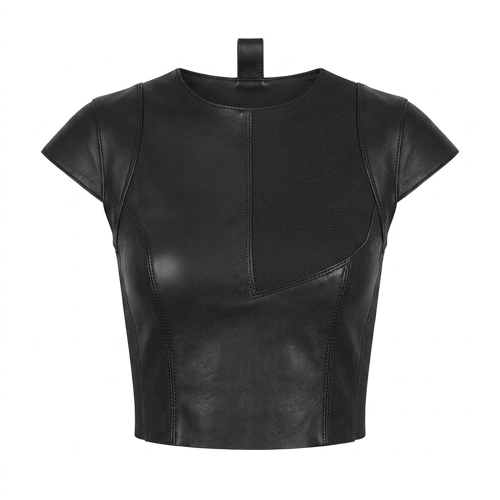 Goth Obsidian Armor Faux Leather Crop Top