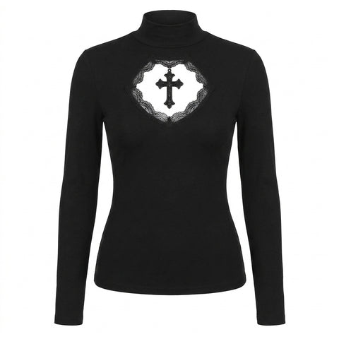 Nu Goth Sacred Window Lace Cutout T-Shirt