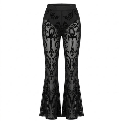 Victorian Goth Ankh Baroque Flare Pants