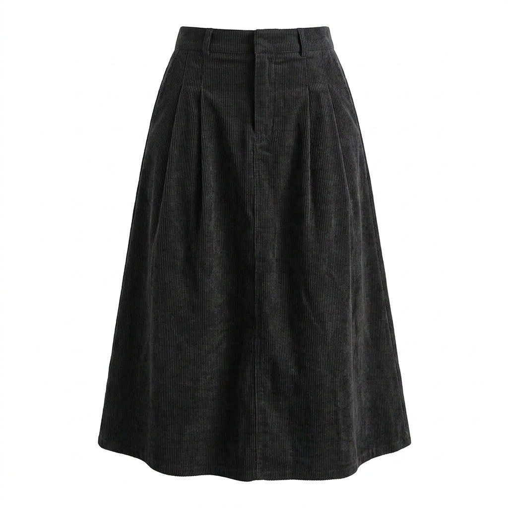 Nu Goth Darkwood Pleated Corduroy Midi Skirt