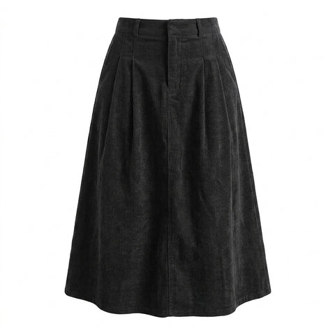 Nu Goth Darkwood Pleated Corduroy Midi Skirt
