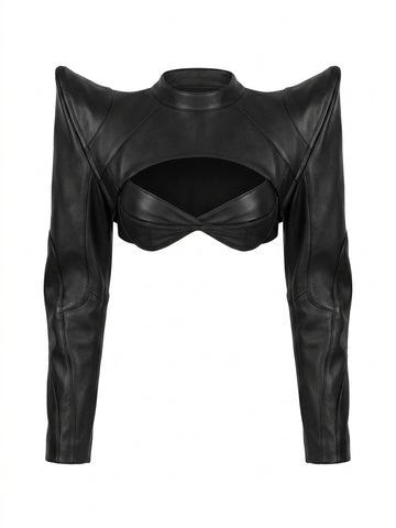 Cyber Goth Sculptural Cutout Moto Jacket