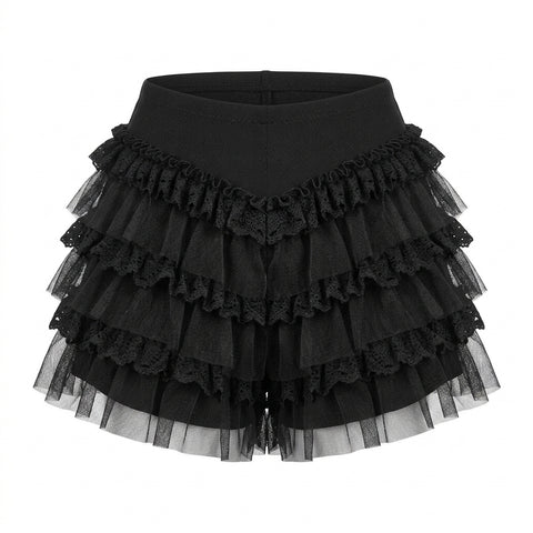 Goth Tiered Ruffle Mesh Mini Shorts