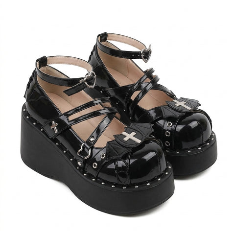 Goth Bat Wing Cross Platform Mary Jane Shoe