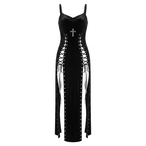 Nu Goth Consecrated Lace-Up Split Dress