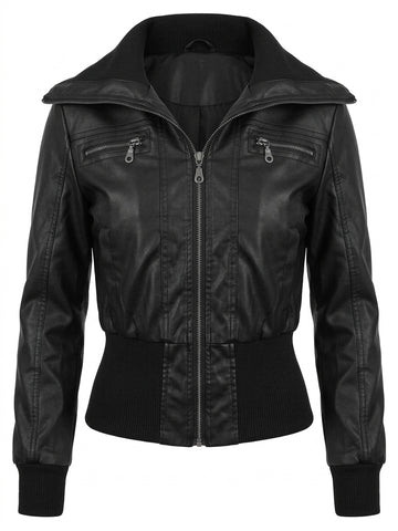 Goth Moto Zip Coat in Structured Faux Leather