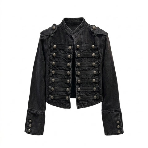 Goth Dark Regiment Military Denim Coat
