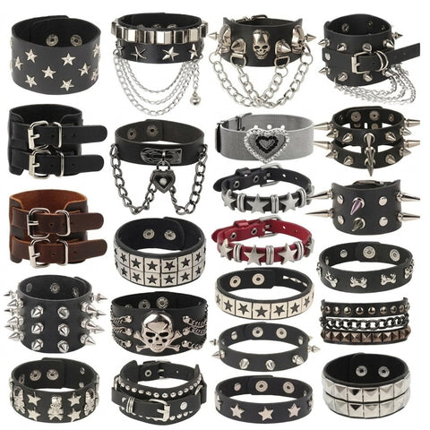 Mall Goth Armour Stack Bracelet — Spikes, Skulls & Chains