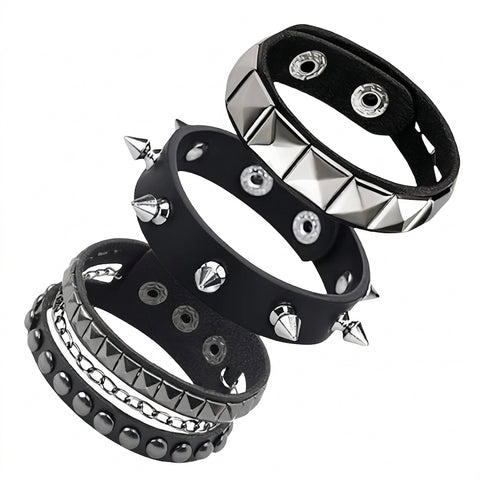 Goth Razor's Edge Stud & Spike Bracelet Set