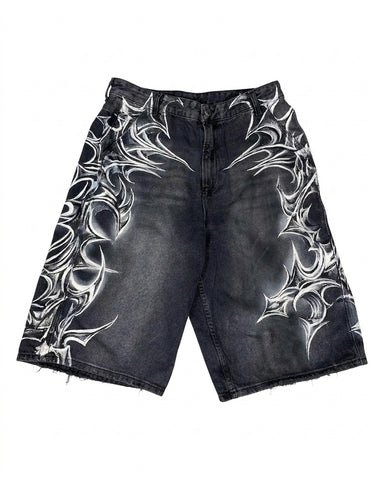 Goth Tribal Blade Denim Shorts