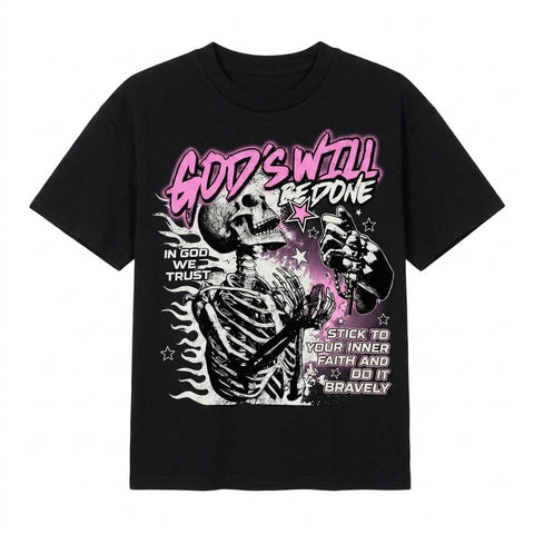 Pastel Goth God's Will Skeleton Graphic T-Shirt