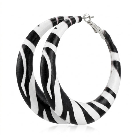 Mall Goth Zebra Print Chunky Hoop Earring