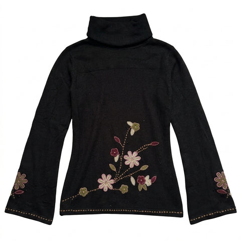 Nu Goth Midnight Blossom Turtleneck Sweater