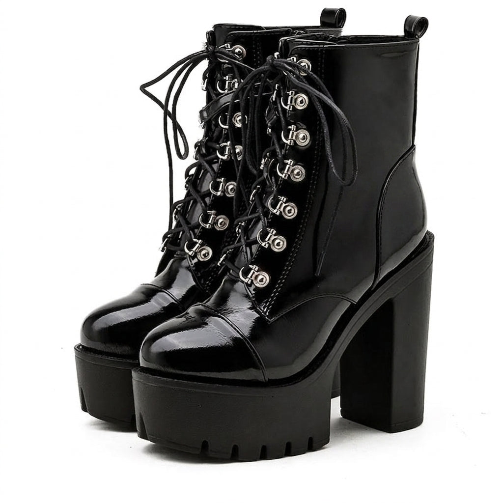 Goth Patent Lace-Up Platform Boot
