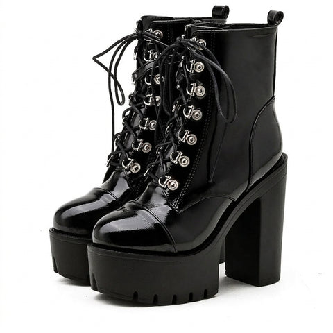 Goth Patent Lace-Up Platform Boot