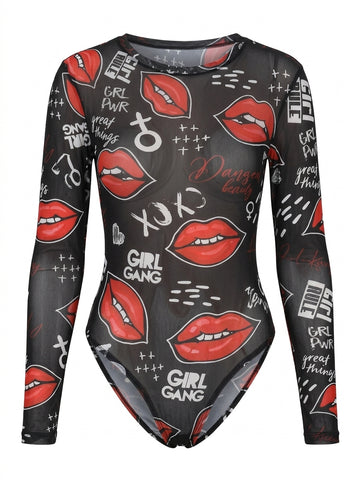 Goth Dangerous Beauty Mesh Print Top