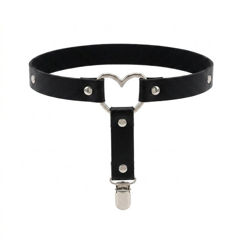 Goth Heart Ring Leather Thigh Garter Harness