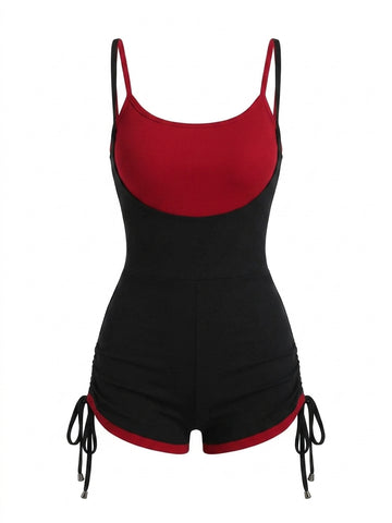 Goth Red & Black Lace-Up Faux Two-Piece Suit