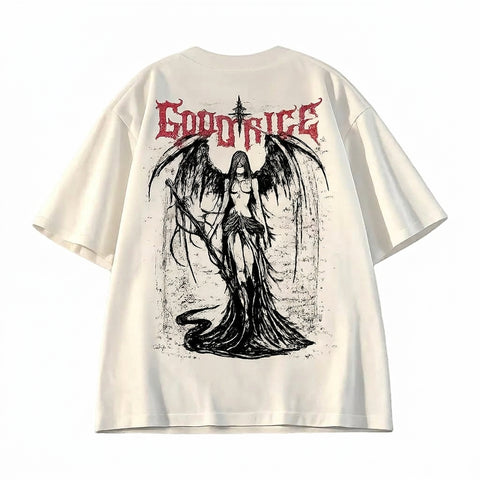 Goth Fallen Angel Oversized Graphic T-Shirt