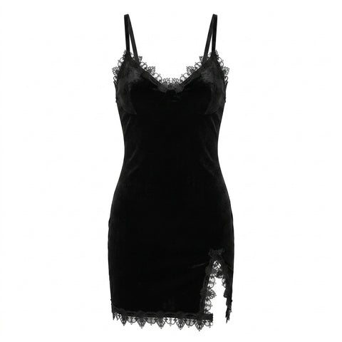 Goth Velvet Lace Altar Mini Dress