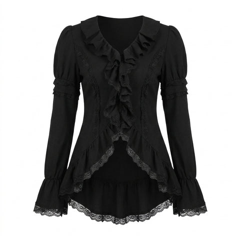 Victorian Goth Cascading Ruffle Lace Shirt