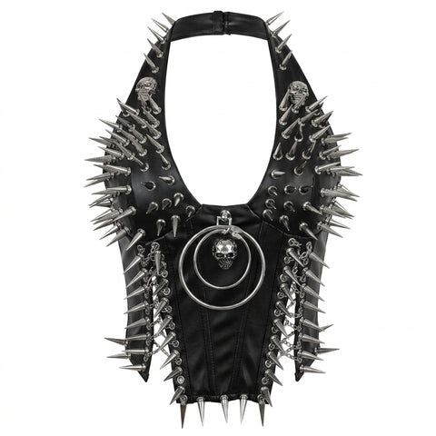 Cyber Goth Skull Sovereign Spike Harness Top