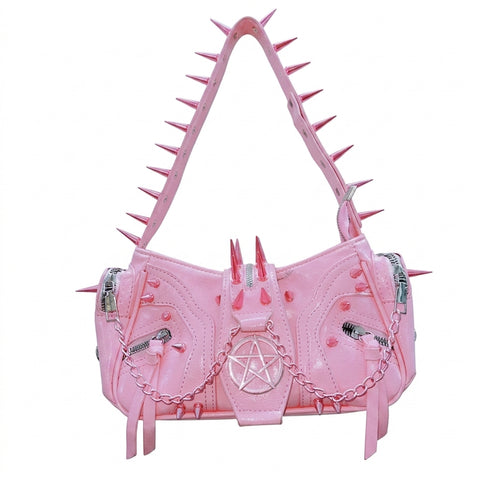 Pastel Goth Spiked Pentagram Baguette Bag