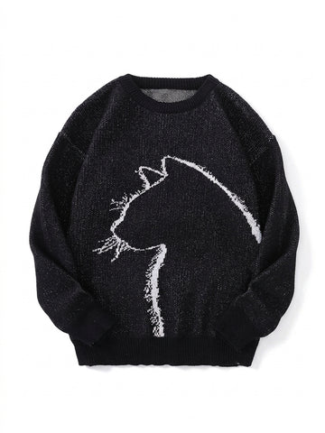 Nu Goth Howling Cat Jacquard Knit Sweater
