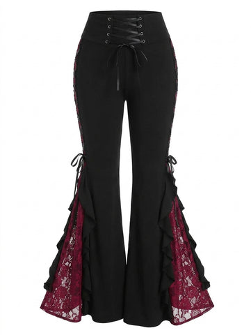 Victorian Goth Bloodrose Lace-Up Flare Trousers