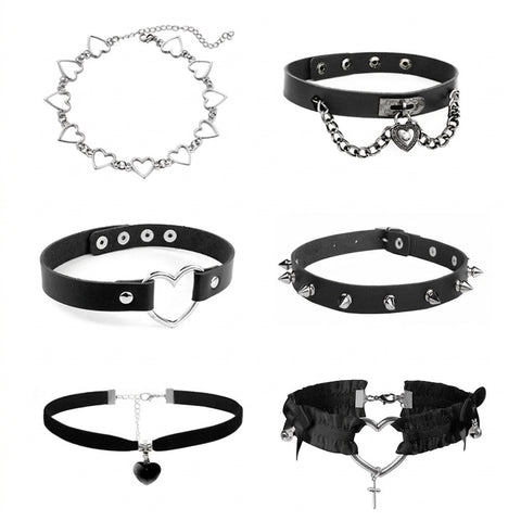 Goth Dark Heart Choker Necklace Set