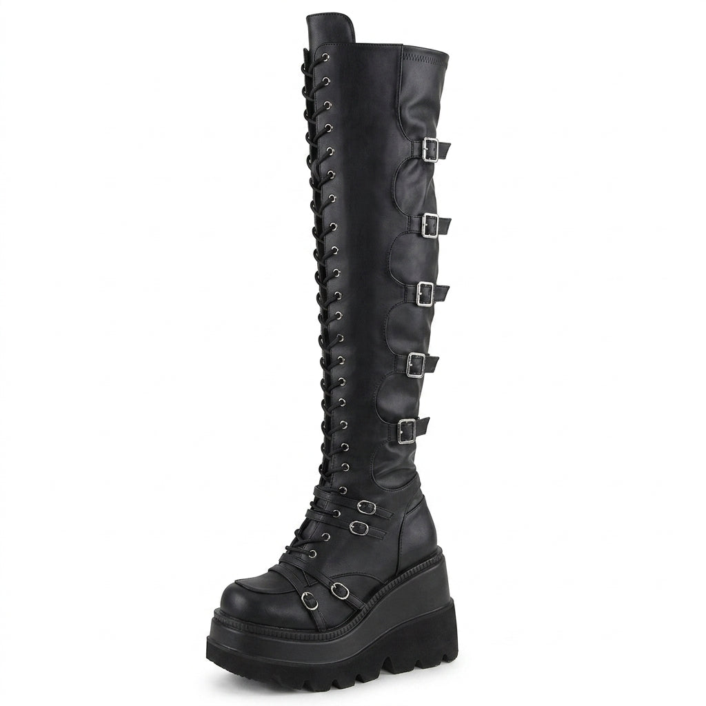 Cyber Goth Overlord Over-The-Knee Platform Boot