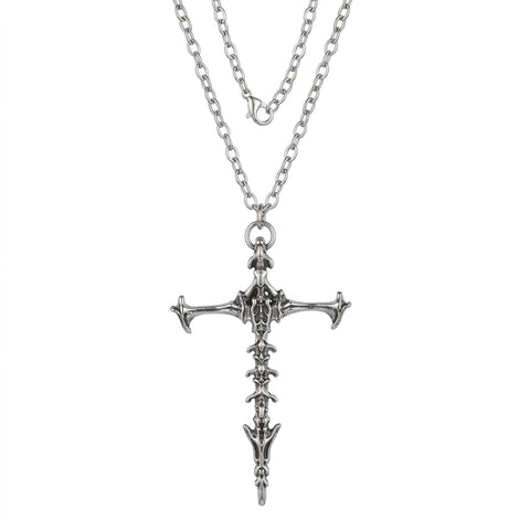 Goth Thorn Cross Necklace in Silver