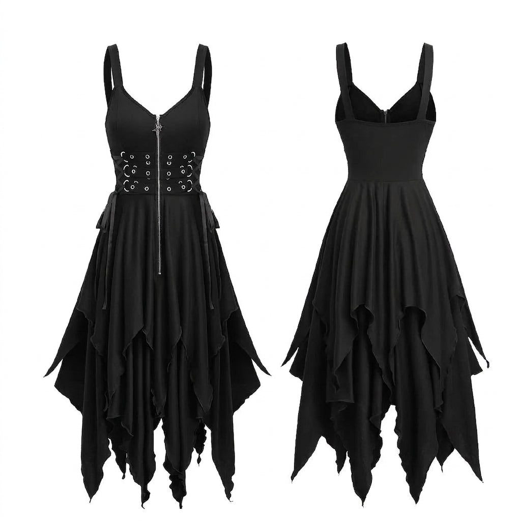 Goth Midnight Handkerchief Hem Dress with Grommet Corset Band – gothaesthetics