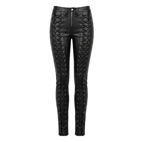 Goth Lace-Up Faux Leather Skinny Pants