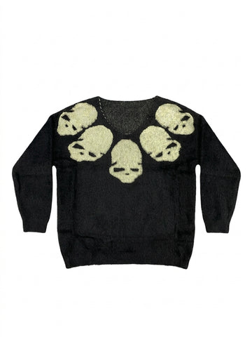 Goth Skull Cluster Fuzzy Knit Sweater