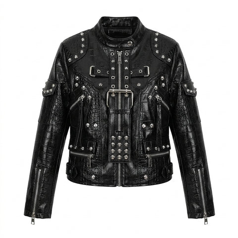 Goth Moto Jacket Crossbody Bag in Studded Black