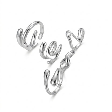 Nu Goth Liquid Mercury Wave Ring Set