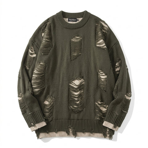 Goth Collapsed Ruins Distressed Knit Sweater