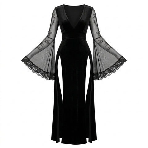 Victorian Goth Midnight Séance Lace Sleeve Dress