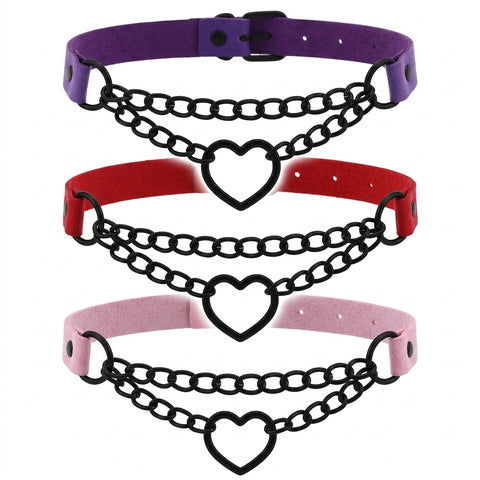 Goth Broken Heart Triple Chain Choker Necklace