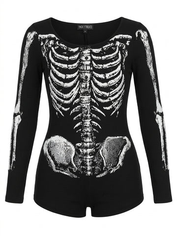 Goth Skeleton Anatomy Long Sleeve Bodysuit Suit