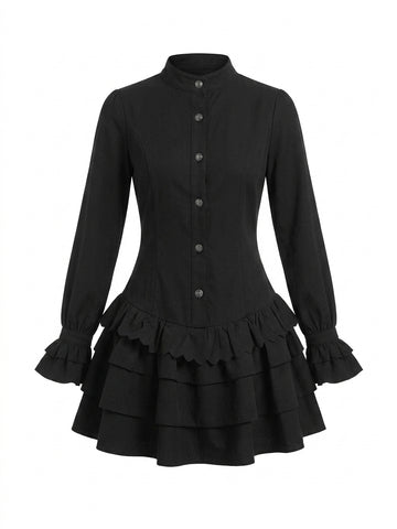 Victorian Goth Mourning Ruffle Mini Dress